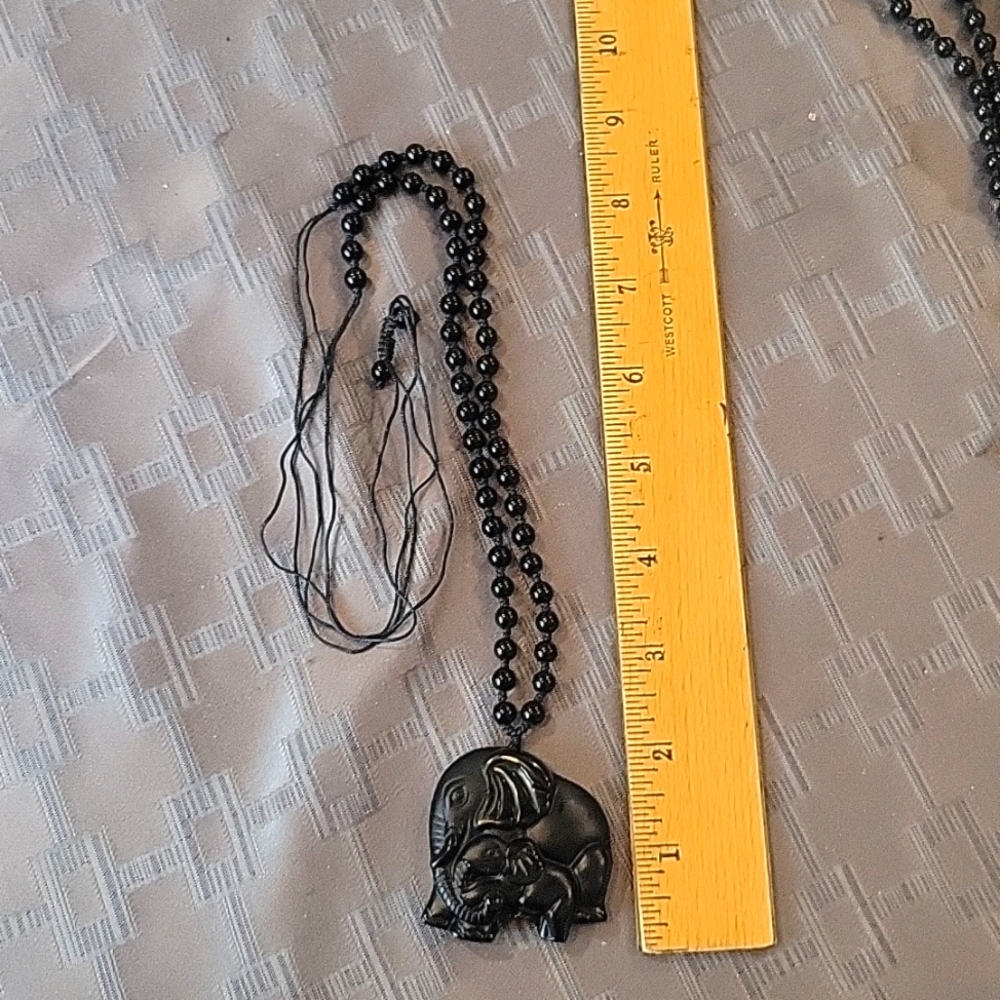 Adjustable black obsidian elephant necklace